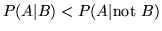 $P(A\vert B) < P(A\vert\mbox{not }B)$