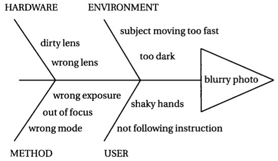 A fish diagram that shows how elements of photo hardware and photo environment influence a blurry photo.